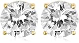 Yellow Gold Plated Sterling Silver 8mm Round Cubic Zirconia Four-Prong Stud Earrings