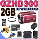 JVC Everio GZ-HD300 60GB Hard Drive HDD High Definition Camcorder (Red) BigVALUEInc Accessory Saver 2GB Battery/Charger Bundle