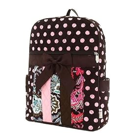 Belvah Quilted Floral Patchwork Backpack Purse - 11" x 13" x 4.5") Chocolate Brown, Pink, Blue