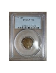 Coins: 1914 D Lincoln, Wheat Ears Reverse Penny BN PCGS VF30