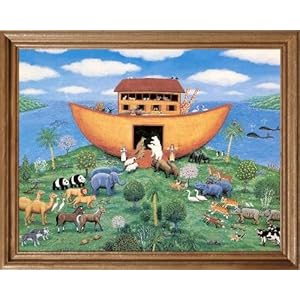 Noahs Ark Animals Kids Room Religious Picture Oak Framed Art Print #1