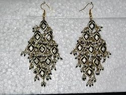 Christmas Gift-women's 2 Antique Golden Black Silver Finish Dangling Earrings
