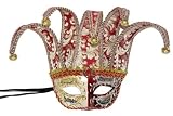 Masquerade Jester Paper-mache Half Mask in White & Red