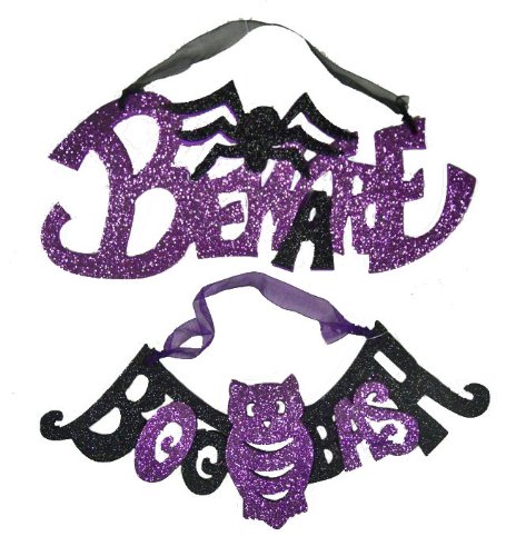 Purple and Black Sparkle Foam Halloween Wall Signs - Halloween Decorations - 2pc.