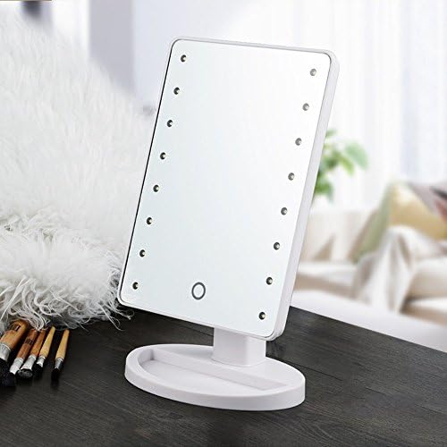 Hauswarez Touchscreen Makeup Mirror with 20 LED dimmable lights and 180 degree rotation (white), Included 4 AA batteries