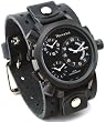 Nemesis #JB080KK Men's Signature Collection Triple Time Zone Oversized Wide Leather Cuff Band Watch