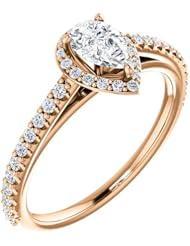 14K Rose Gold Pear Cut Diamond Halo-Style Ring -- LIFETIME WARRANTY