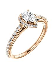 18K Rose Gold Pear Cut Diamond Halo-Style Ring -- LIFETIME WARRANTY