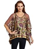 IMAGE OF Awake Couture Women's Burnout Satin Floral Poncho Top, Chocolate, Small