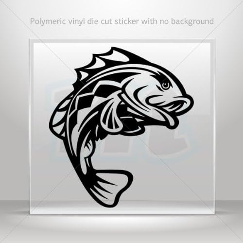 Decals Sticker Bass fishing car helmet window Boat jet-ski Garage door 6 X 5.4 Inches Black 0602 XRXKR