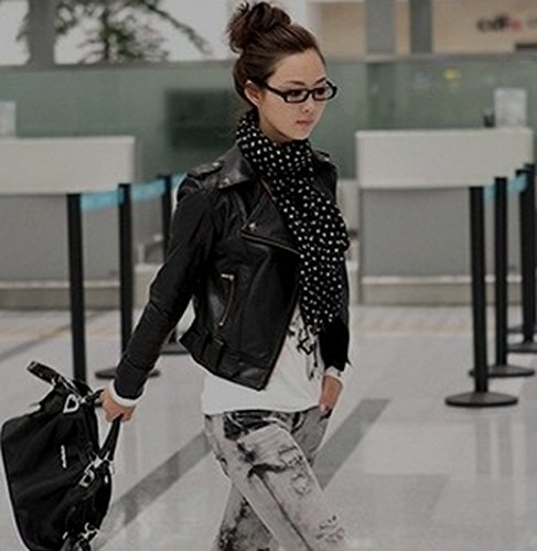 ライダースジャケット ブルゾン ライダースブルゾン レディース　春　ＰＵ　レザー　パンク　オートバイ　ジップ　シングル　ダブル ブラック (オリジナル・ブレスレットとサシェセット)