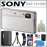 Sony Cyber-Shot DSC-TX100V 16.2MP Digital Camera with 3D Sweep Panorama in Silver + 16GB Accessory Kit