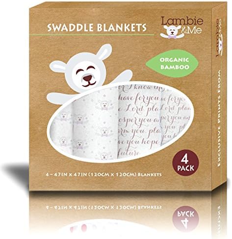 *LIMITED EDITION* Boutique Bamboo Swaddle Blankets (4 Pack Scripture & Lamb) in Gift Box | Nursery Receiving Blankets | Unisex Christening or Baptism Gift | 100% Organic Muslin | Large Sleepsacks | Bassinet, Cradle, Crib Bedding | Best Baby Shower Gift Set | Bonus eBook Included!