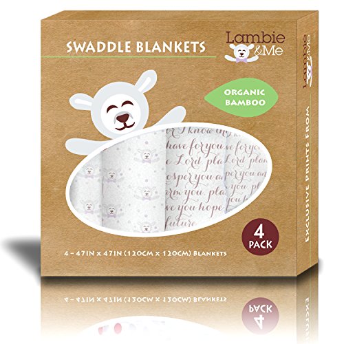 *LIMITED EDITION* Boutique Bamboo Swaddle Blankets (4 Pack Scripture & Lamb) in Gift Box | Nursery Receiving Blankets | Unisex Christening or Baptism Gift | 100% Organic Muslin | Large Sleepsacks | Bassinet, Cradle, Crib Bedding | Best Baby Shower Gift Set | Bonus eBook Included!