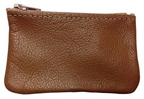 AimTrend Men's Leather Zippered Coin Pouch Change Holder, Tan