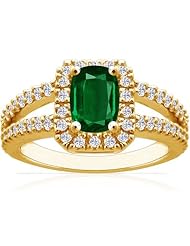 14K Yellow Gold Cushion Cut Emerald Ring With Sidestones (GIA Certificate)