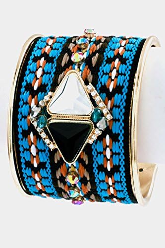Trendy Fashion Jewelry Pattern Braid Cord with Crystal Accent Cuff Bracelet By Fashion Destination | (Blue)