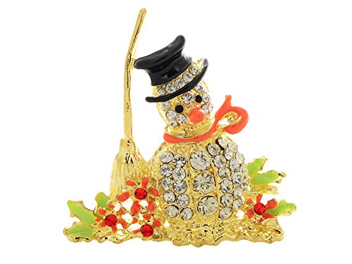 Imixlot Inspired Snowman Broom Enamel Rhineston Brooches Pins