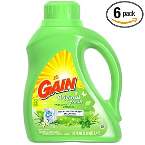 Gain Liquid Detergent for High Efficiency Machines, Original Fresh, 32 Loads, 50-Ounce Bottles (Pack of 6)