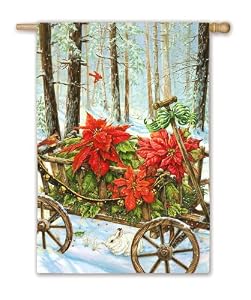 Poinsettia Wagon Silk Reflections Regular Size Flag