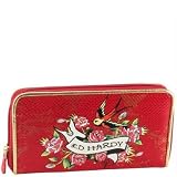 Ed Hardy Bed of Roses Zip Around Wallet - Red