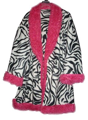 Adult Size Zebra and Hot Pink Fleece and Fur Swing Coat XL 18-20