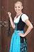 Trachten Dirndl-Set, 3-teilig, Midi, kurz, inkl. Schürze und Bluse, schwarz mit aufwendiger, türkiser Blumenstickerei, aus 