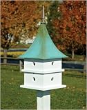 Heartwood Cypress Landing Birdhouse, White with Verdigris Roof