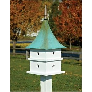 Heartwood Cypress Landing Birdhouse, White with Verdigris Roof by Bird Houses