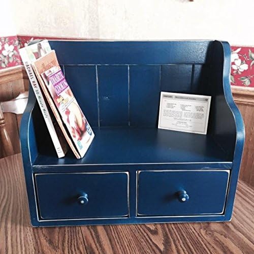 Cook Book Recipe Display Rack Counter Top Shelf Recipe Drawers Country Primtive Navy Blue