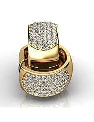 14KT Yellow Gold Elegant Pave Diamond Hoop Earrings containing Sixty-Four Round Brilliant Cut Diamonds Total. 1 CTW