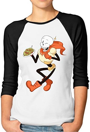 Logon Women's Undertale Papyrus Customized 100% Cotton Three-Quarter Sleeve Raglan Baseball Jersey Black S