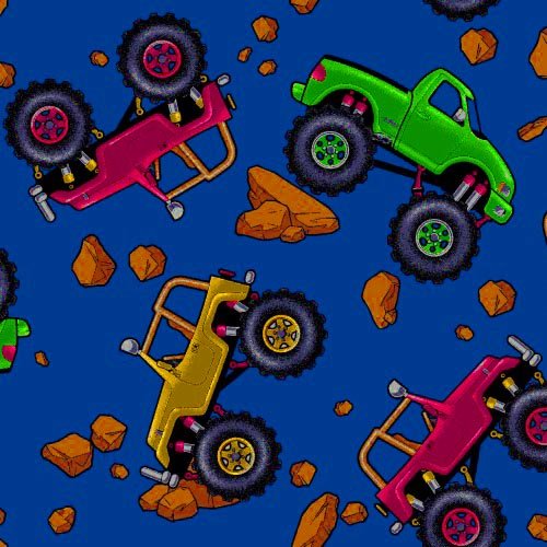 Picture of Cozy SheetWorld Fitted Pack N Play (Graco Square Playard) Sheet - Monster Trucks Blue - Made In USA PP3636-W667 (Playard Bedding)