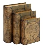 Benzara Beautifully Designed Wood Leather Book Box, Set of 3