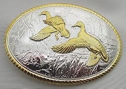 DUCKS FLYING  STERLING SILVER/GOLD PLATED  BELT BUCKLE