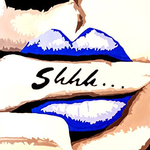 CANVAS SHHH by PopArtQueen 12X12 Gallery Wrap Art Print Poster Wall Decor Pop Art Blue Lipstick Lips Sexy Glam Retro