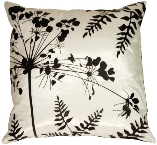 Pillow Decor - White with Black Spring Flower and Ferns 20