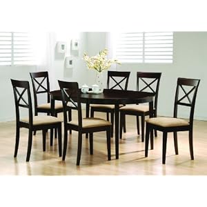 7pc Contemporary Style Cappuccino Finish Solid Wood Dining Table Chairs Set by