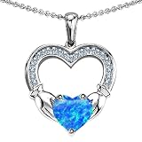 CANDYGEM 925 Sterling Silver Hands Holding Heart Celtic Love 1inch. Claddagh Pendant with a Large 2 cts. Lab Created Blue Opal. Free 18inch Gold Plated Silver Chain. Free High End Gift Box. From the Celtic Love collection by Kelly.