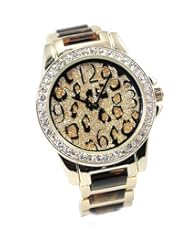 Ladies Watch Leopard Print CZ Dial Tortoise Shell Bracelet
