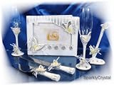 Wedding Guest book, Toasting glasses, cake knife and pen set W103F