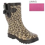 Capelli New York Shiny Tipped Leopard Ladies Short Sporty Body Rubber Rain Boot