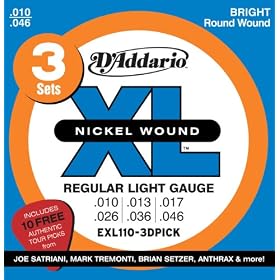 D'Addario EXL110-3DPICK Nickel Wound Electric Guitar Strings - Regular Light, 10-46, 3 Sets with Collectable Artist Picks: Musical Instruments