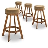 MAN CAVE 4 Oak Finish Solid Wood Swivel Seat Cushion Barstools