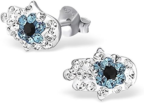 Children's Silver Hand Hamsa Crystal Earing Studs