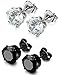 FIBO STEEL 2 Pairs Stainless Steel Stud Earrings for Men Women Cubic Zirconia Inlaid, 3mm-8mm Available