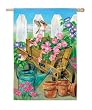 Wheelbarrow Sparrow Silk Reflections Garden Size Flag
