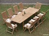 New 11 Pc Teak Dining Set - 117 Rectangle Table And 10 Reclining Arm Chairs