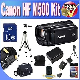 Canon VIXIA HF M500 Full HD 10x Image Stabilized Camcorder with One SDXC Card Slot and 3.0 Touch LCD + Extended Life Battery + 8GB SDHC Class 10 Memory Card + USB Card Reader + Memory Card Wallet + Deluxe Case w/Strap + Mini HDMI to HDMI Cable + Professional Full Size Tripod + Accessory Saver Bundle