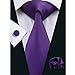 Hi-Tie Mens Purple Striped Solid Plaid Paisley Silk Tie Hanky Cufflinks set